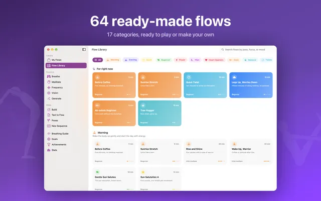 Flow Library on Mac: 64 ready-made flows in 17 categories