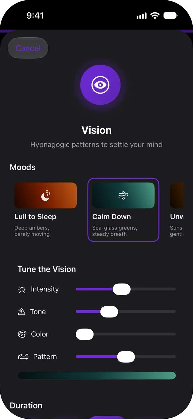 Vision: light patterns and moods to settle your mind